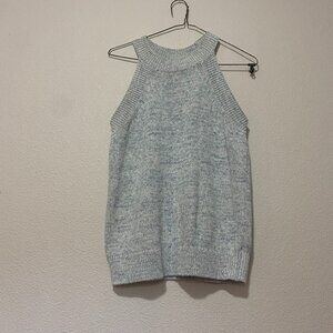 S LOFT HEATHERED SWEATER TOP BLUE/CREAM